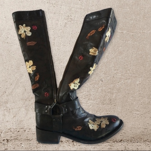 Vintage Dan Post Anise Flower Embroidered Western Harness Boots - Picture 7 of 8